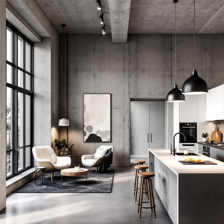 Современная студия с лофт-элементами